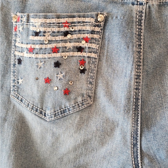 Earl Jeans Womens 10 Blue Bedazzled Capri Denim Cotton Blend flag Studded - Picture 5 of 8